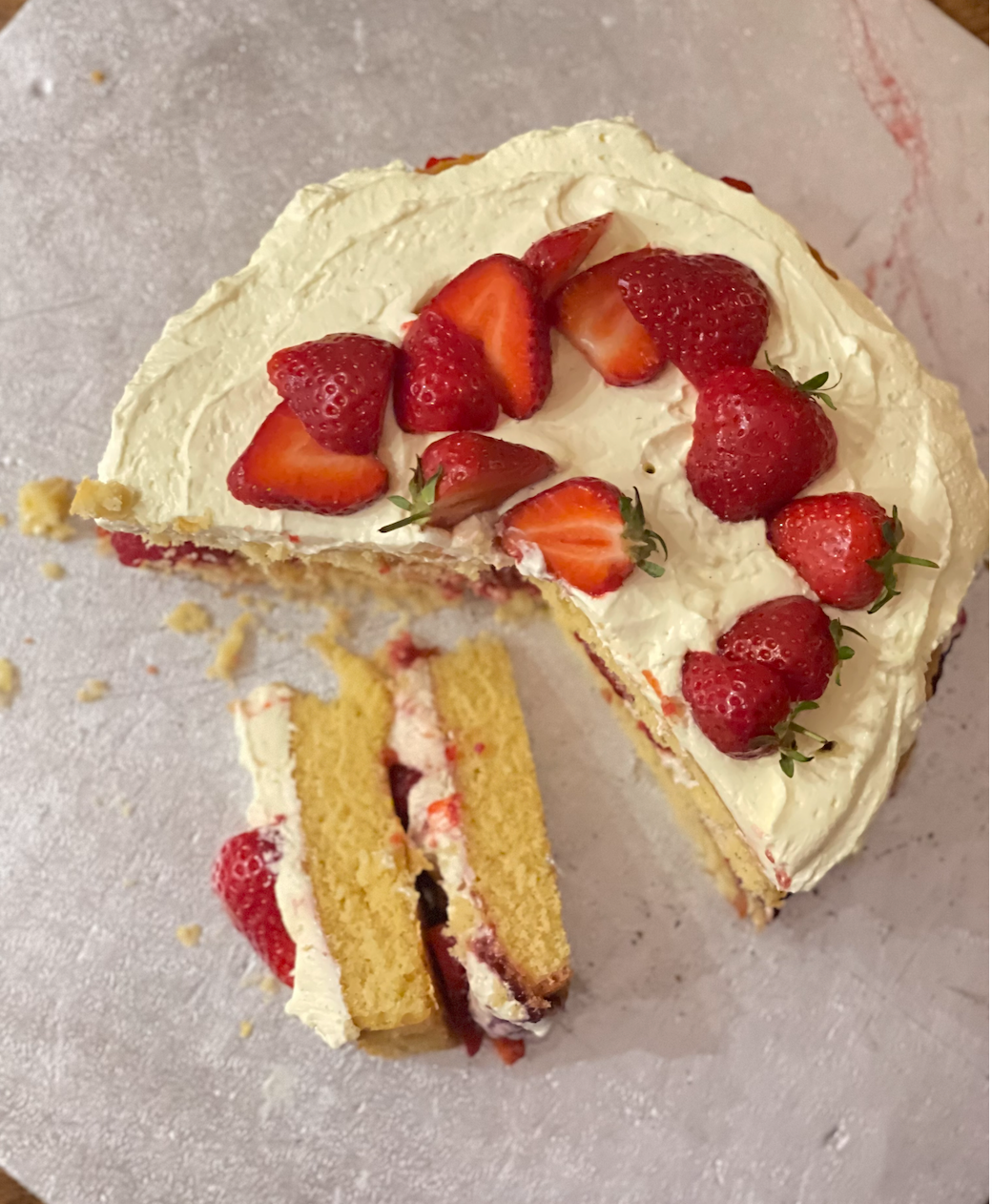 Showstopper Strawberries and Cream Cake with White Balsamic Vanilla Cream