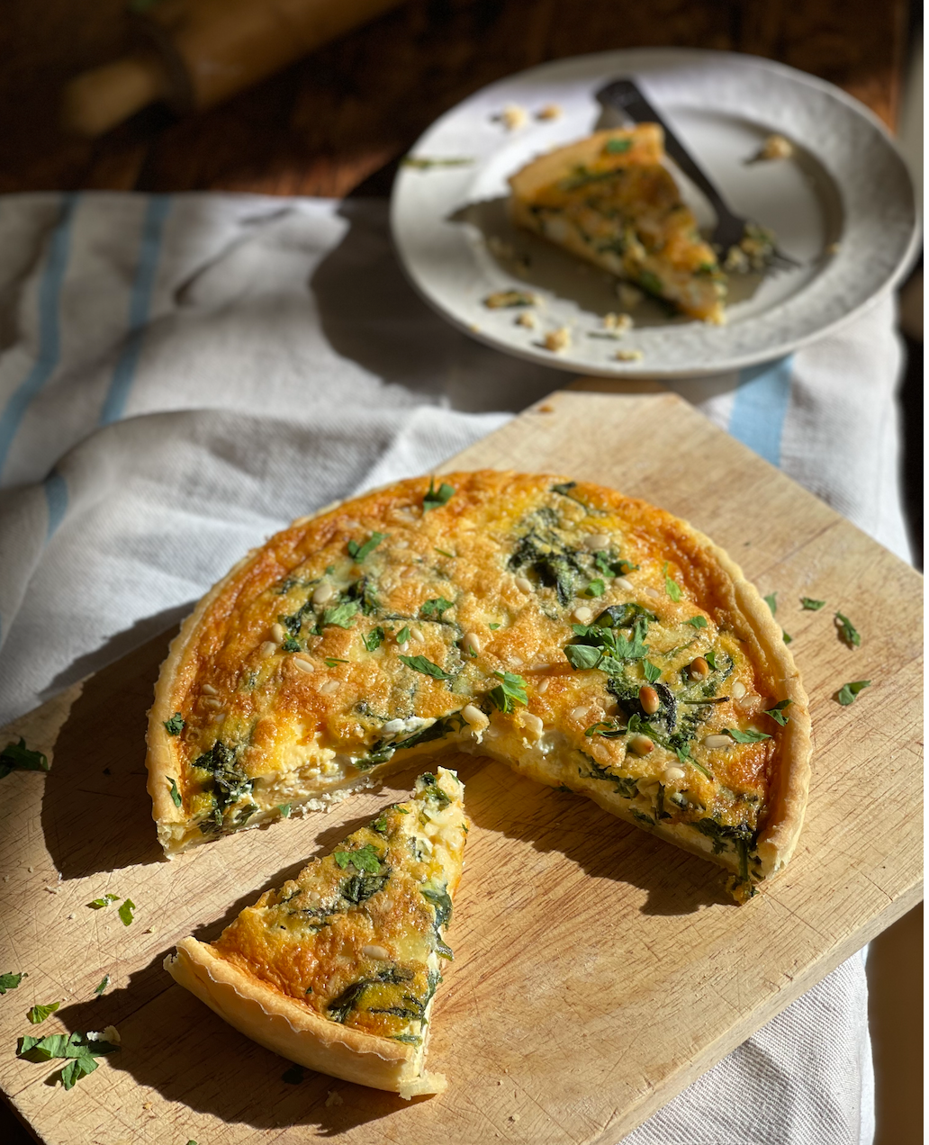 Spinach & Feta Quiche with pine nuts